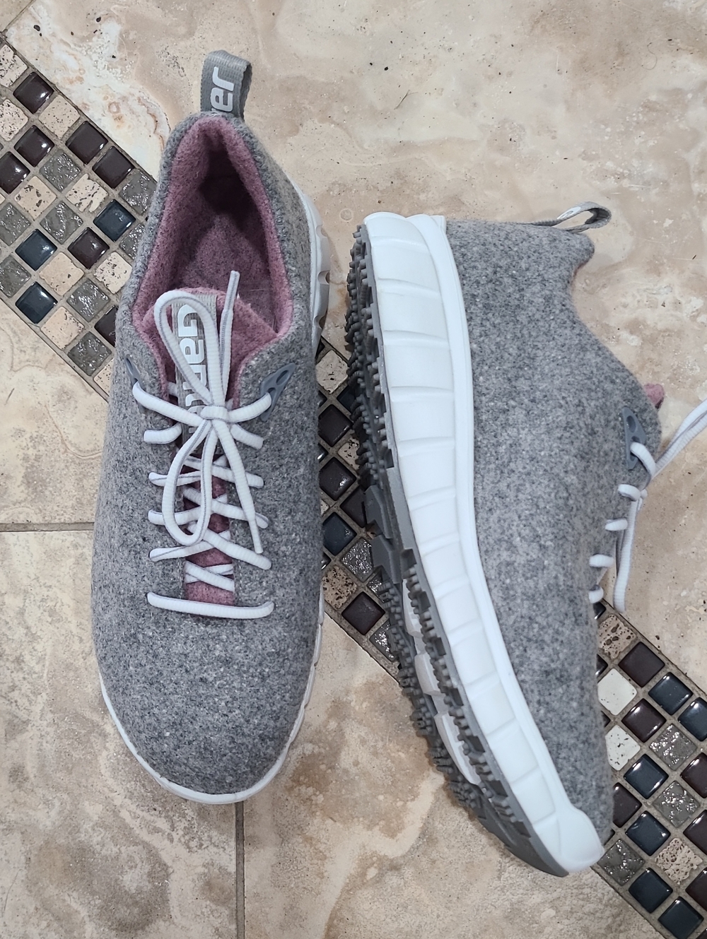 GANTER Women's Gray Wool Sneakers with Pink Lining